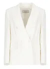 Shop Peserico Ivory Viscose Double-breasted Blazer In White