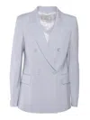 Peserico Double-breasted Tailored Jacket With Classic Lapel In Blue