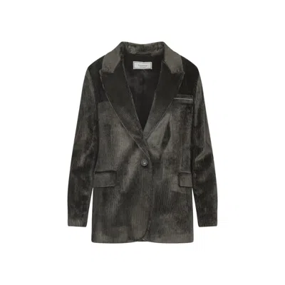 Peserico Ribbed Texture Jacket Front Pockets In Black