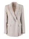 Peserico Double-breasted Tailored Jacket With Ribbed Texture In Nude