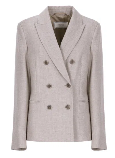 Peserico Double-breasted Wool Blazer Featuring Pockets In Purple