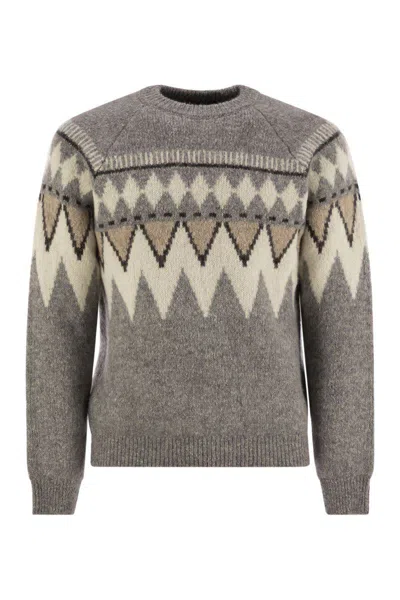 Peserico Jacquard Jersey In Alpaca, Cotton And Wool In Grey