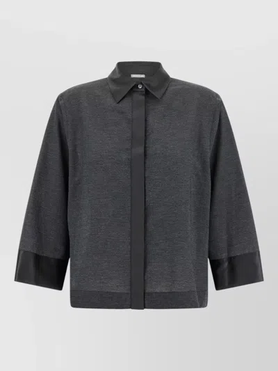 Peserico Lyocell Jersey With Contrasting Satin Shirt In Gray