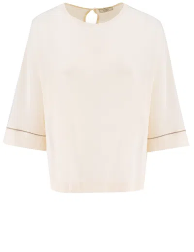 Peserico Jewel-toned Silk Sweater With Three-quarter-length Sleeves