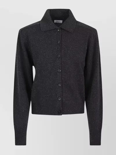Peserico Knit Cardigan With Collared Neck And Long Sleeves In Black