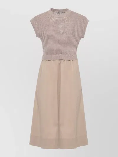 Peserico Knit Midi Set Half Sleeve Top Skirt In Brown