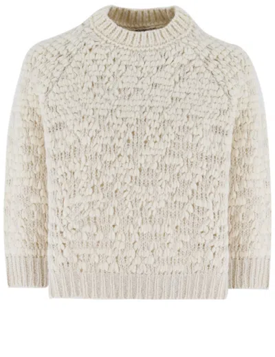 Peserico Knit Round Neck Jumper With Ribbed Cuffs In Neutrals