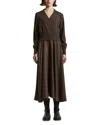Peserico Mixed-material Long Dress With Knit Bodice In Brown
