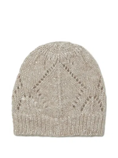 Peserico Knitted Eyelet Beanie In Gray