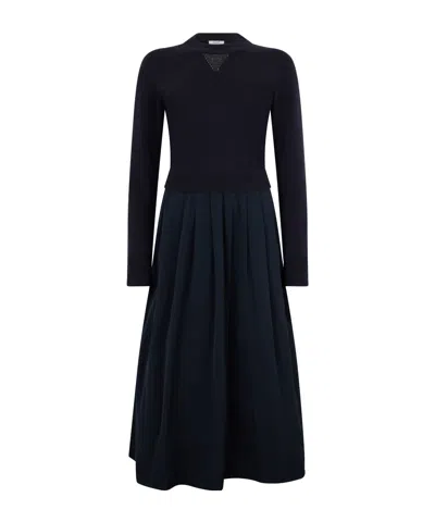 Peserico Knitted-panel Flared Midi Dress In Blue