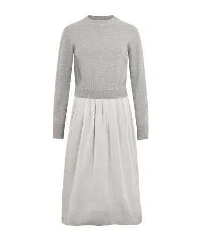 Peserico Knitted-panel Flared Midi Dress In Gray