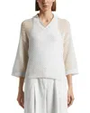 Peserico Grey Perforated Sweater With V-neck Three-quarter Length Sleeves
