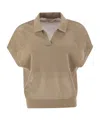 Peserico Women Tricot Polo Shirt In Pure Cotton Crepe Yarn In Brown