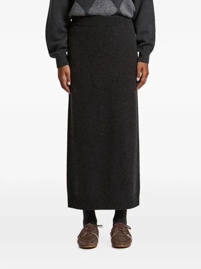 Peserico Knitted Ribbed-trim Midi Skirt In Black
