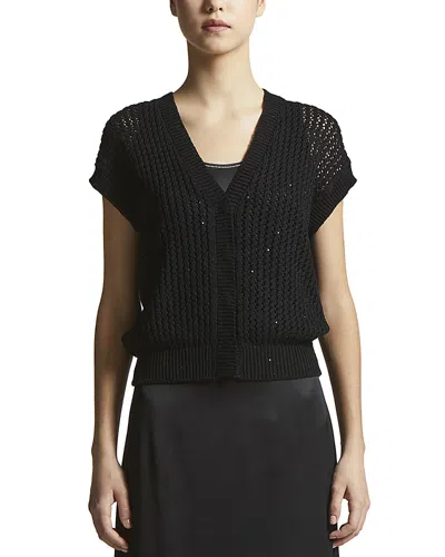 Peserico Knitted Short Sleeve Cardigan In Black