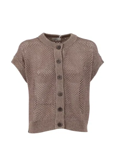 Peserico Knitted Short-sleeve Cardigan In Brown