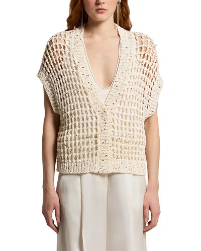 Peserico Knitted Short Sleeve Cardigan Sweater In Neutral