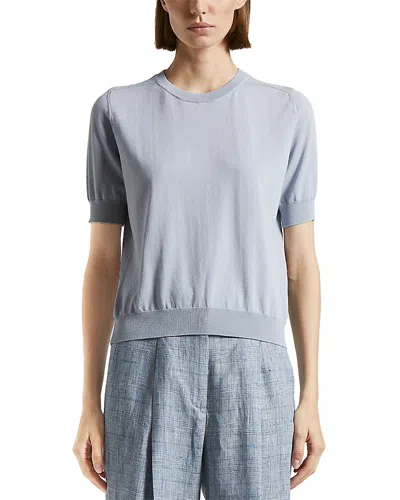Peserico Knitted Short Sleeve Crewneck Sweater In Blue