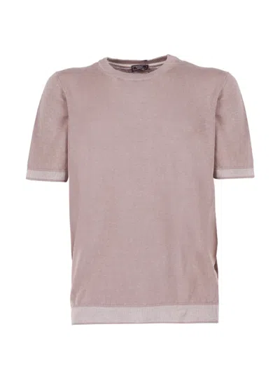 Peserico Short Sleeve Ribbed Crew Sweater In Pink