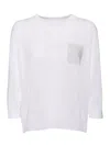 Peserico White Linen Cotton Blended Knit Sweater In White