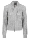 Peserico Textured Open-knit Sweater With High Ribbed Collar In Gray