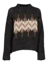 Peserico Cropped Knitted Sweater With Zigzag Pattern In Black