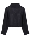 Peserico High Neck Cropped Knit Sweater With Sparkle In Black