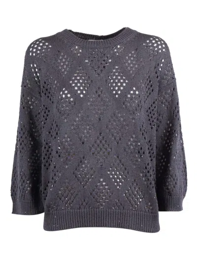Peserico Knitted Sweater In Blue