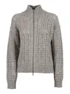 Peserico Textured Open-knit Sweater With High Ribbed Collar In Gray