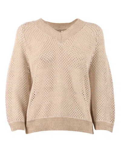 Peserico Knitted Sweater In Brown