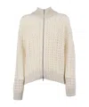 Peserico Textured Open-knit Sweater With Zip-up Front In Neutral