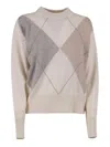 Peserico Knitted Sweater With Muted Argyle Pattern In Neutral
