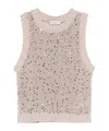 Peserico Cotton Gilet In Beige With Sequin Embellishment In Almond Beige