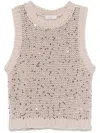 Peserico Cotton Gilet In Beige With Sequin Embellishment In Neutrals