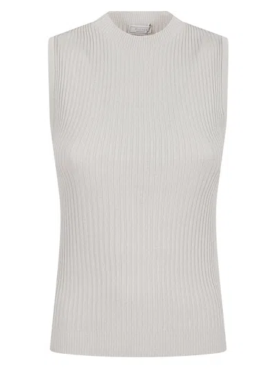 Peserico Crew-neck Ribbed Knitted Top In Gray