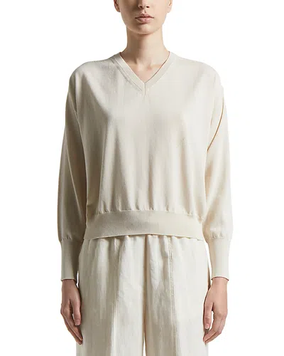 Peserico Knitted V Neck Long Sleeve Sweater In Sand