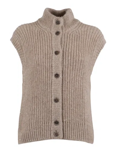 Peserico Knitted Waistcoat In Brown