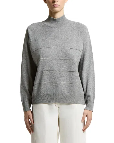 Peserico Knitted Wool Silk & Cashmere Mock Neck Sweater In Gray