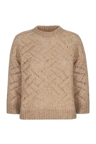 Peserico Lace Sweater In Alpaca Yarn In Brown