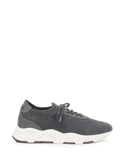 Peserico Lace-up Panelled Sneakers In Gray