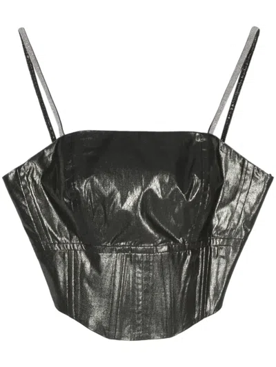 Peserico Lamé Corset Crop Top In Grey