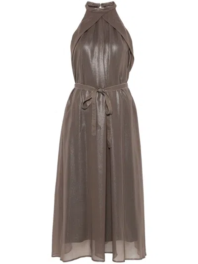 Peserico Lamé Midi Dress In Brown