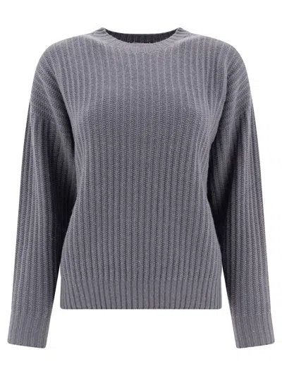 Peserico Sparkling Ribbed Crew Neck Jumper In Grey