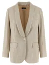 Peserico Blazer Metallic Thread Notched Lapel Buttons In Neutral