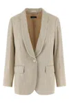 Peserico Blazer Metallic Thread Notched Lapel Buttons In Neutral