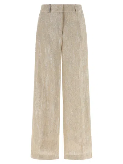 Peserico Lamé Thread Trousers Pants Beige In Neutral