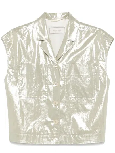 Peserico Laminated Cotton Shirt In Gold
