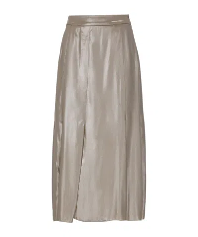Peserico Laminated-twill Midi Skirt In Brown
