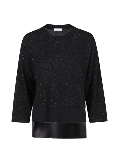 Peserico Layered Metallic-knit Sweater In Black