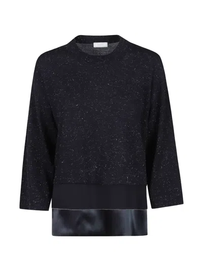 Peserico Layered-effect Lamé-detail Sweater In Black